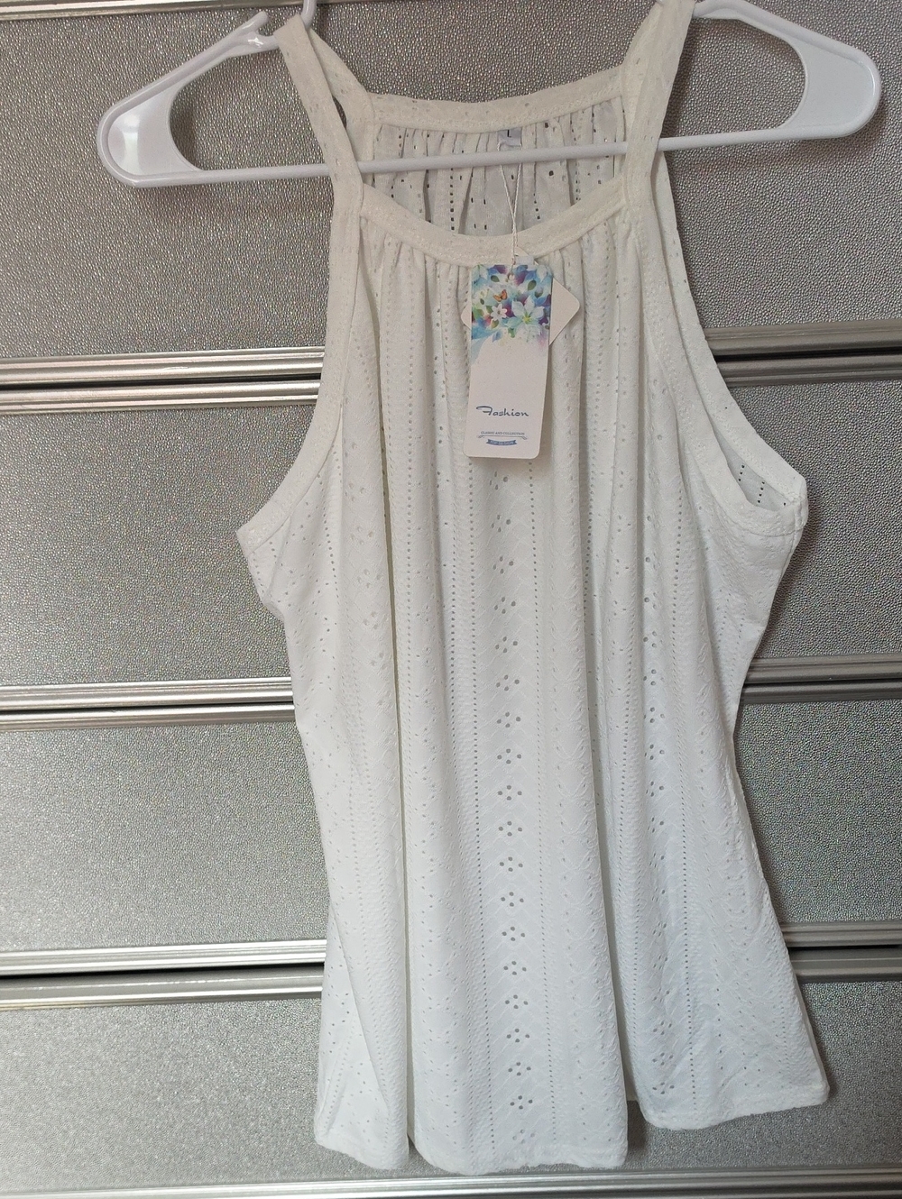 Women's White Eyelet Halter Tank Top